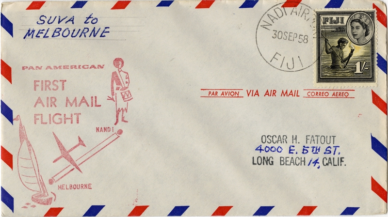 Image: airmail flight cover: Pan American World Airways, Nadi (Fiji) - Melbourne route