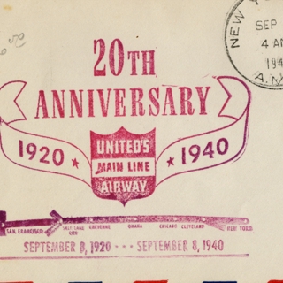 Image #1: airmail flight cover: United Air Lines, San Francisco - New York route, 20th anniversary