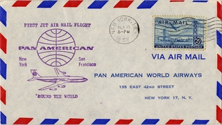 Image: airmail flight cover: Pan American World Airways, New York - San Francisco route