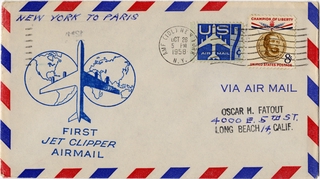 Image: airmail flight cover: Pan American World Airways, New York - Paris route