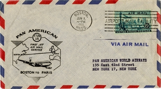 Image: airmail flight cover: Pan American World Airways, FAM-18, Boston - Paris route