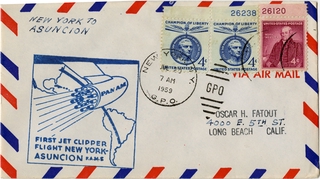 Image: airmail flight cover: Pan American World Airways, FAM-5, New York - Asuncion route