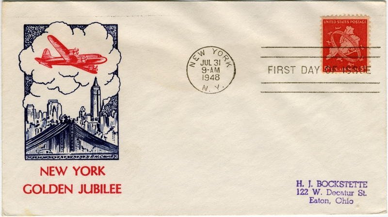 Image: airmail flight cover: New York Golden Jubilee