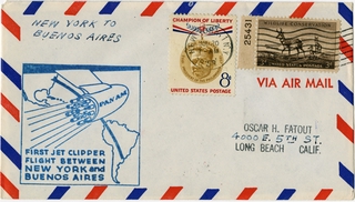 Image: airmail flight cover: Pan American World Airways, New York - Buenos Aires route