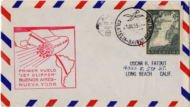 Image: airmail flight cover: Pan American World Airways, Buenos Aires - New York route