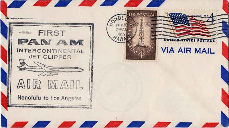 Image: airmail flight cover: Pan American World Airways, Honolulu - Los Angeles route