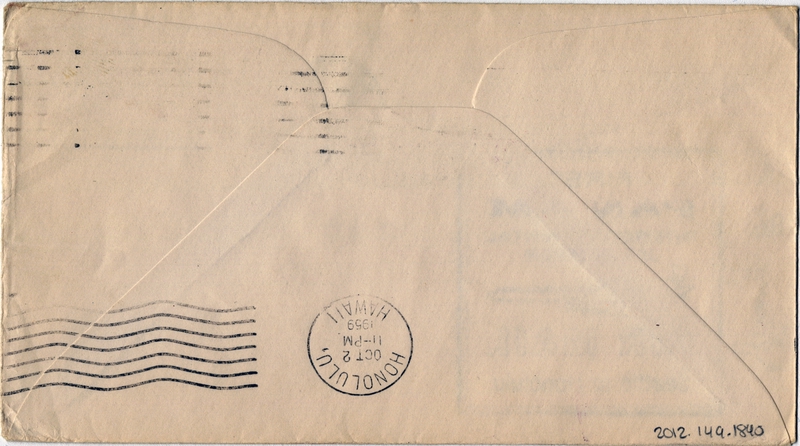 Image: airmail flight cover: Pan American World Airways, Seattle - Honolulu route