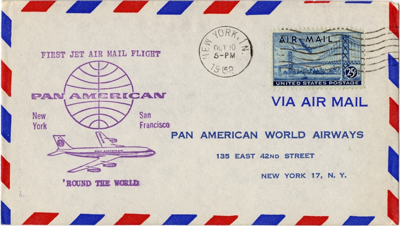 Image: airmail flight cover: Pan American World Airways, New York - San Francisco route