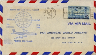 Image: airmail flight cover: Pan American World Airways, San Francisco - New York route