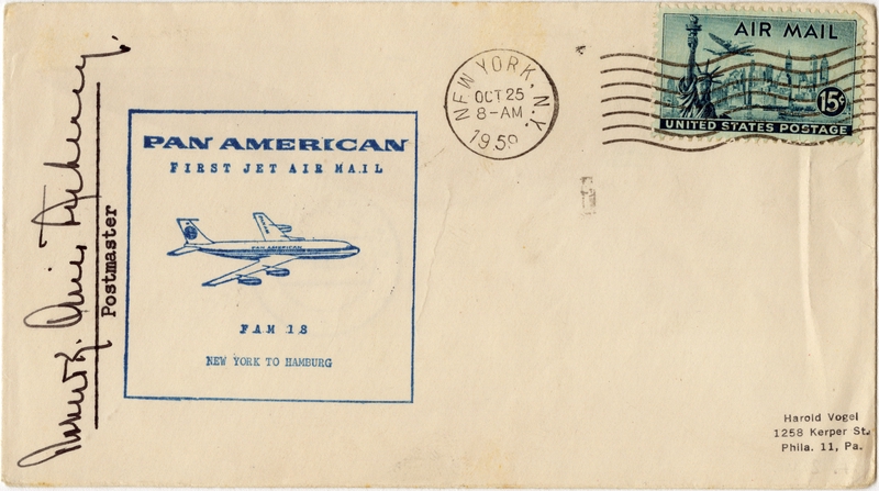Image: airmail flight cover: Pan American World Airways, FAM-18, New York - Hamburg route