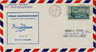 Image: airmail flight cover: Pan American World Airways, FAM-18, New York - Dusseldorf route