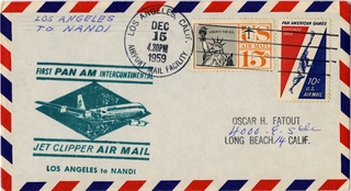 Image: airmail flight cover: Pan American World Airways, Los Angeles - Nandi, Fiji route