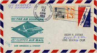 Image: airmail flight cover: Pan American World Airways, Los Angeles - Sydney route