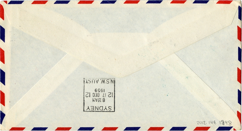 Image: airmail flight cover: Pan American World Airways, Los Angeles - Sydney route