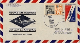 Image: airmail flight cover: Pan American World Airways, Honolulu - Sydney route