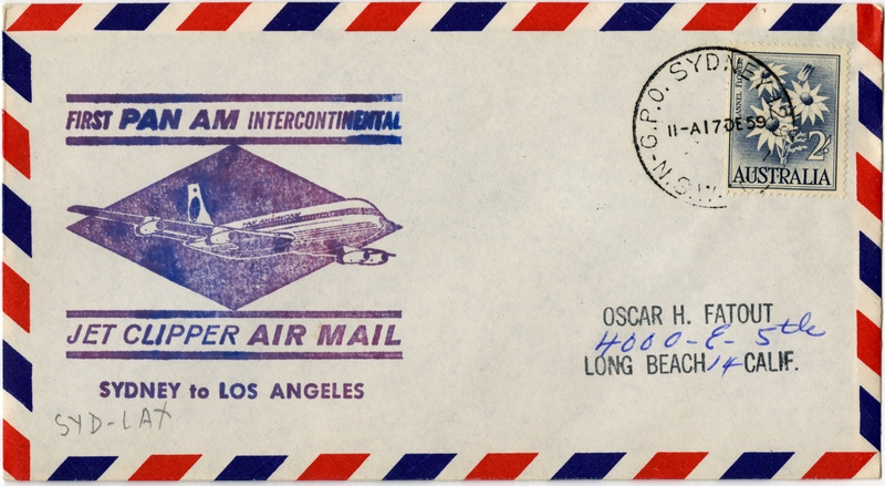 Image: airmail flight cover: Pan American World Airways, Sydney - Los Angeles route