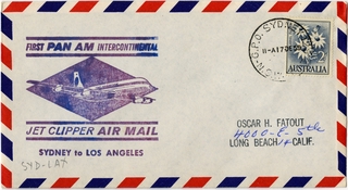 Image: airmail flight cover: Pan American World Airways, Sydney - Los Angeles route