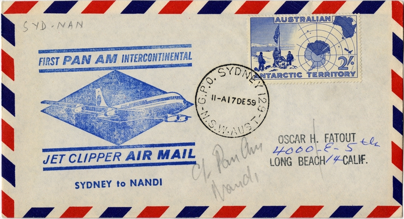 Image: airmail flight cover: Pan American World Airways, Sydney - Nandi, Fiji route