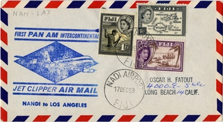 Image: airmail flight cover: Pan American World Airways, Nandi, Fiji - Los Angeles route