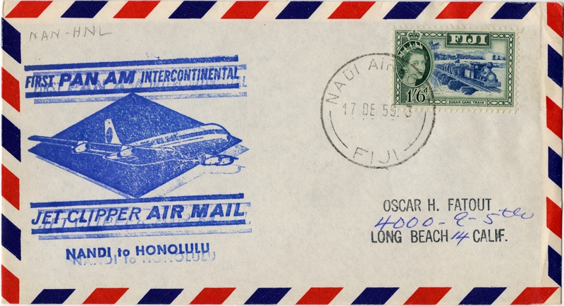 Image: airmail flight cover: Pan American World Airways, Nandi, Fiji - Honolulu route