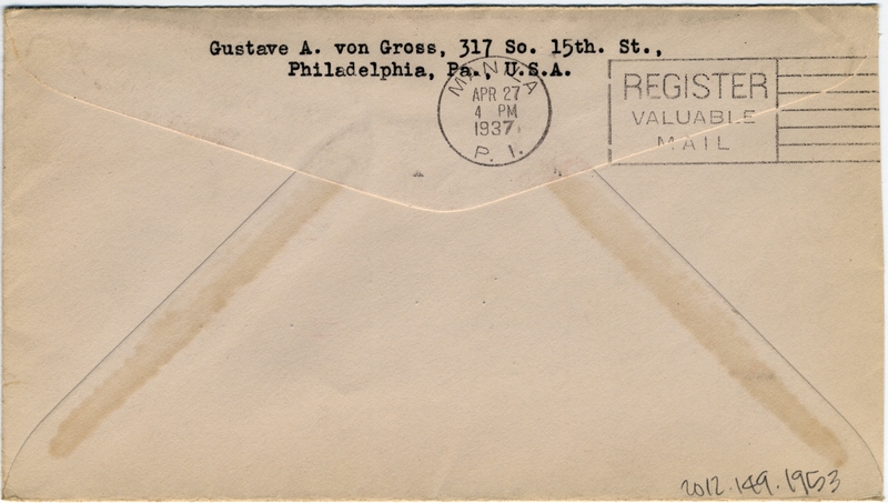 Image: airmail flight cover: Pan American Airways, first airmail flight, San Francisco - Manila route