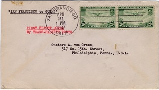 Image: airmail flight cover: Pan American Airways, first airmail flight, San Francisco - Guam route