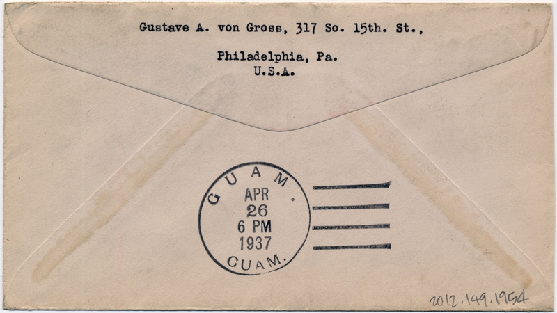 Image: airmail flight cover: Pan American Airways, first airmail flight, San Francisco - Guam route