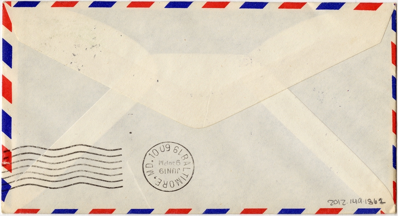 Image: airmail flight cover: Pan American World Airways, Paris - Baltimore route
