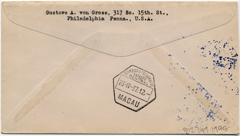 Image: airmail flight cover: Pan American Airways, FAM-14, first airmail flight, San Francisco - Macao route