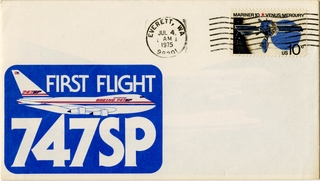 Image: airmail flight cover: Boeing 747SP, first flight