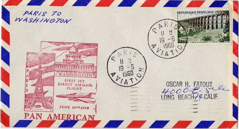 Image: airmail flight cover: Pan American World Airways, Paris - Washington, DC route