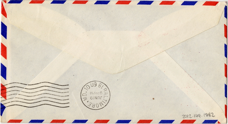 Image: airmail flight cover: Pan American World Airways, Paris - Washington, DC route