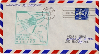 Image: airmail flight cover: Pan American World Airways, Houston - Mexico route