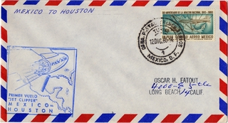 Image: airmail flight cover: Pan American World Airways, Mexico - Houston route