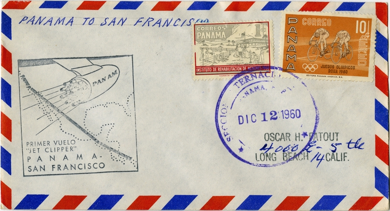Image: airmail flight cover: Pan American World Airways, Panama - San Francisco route