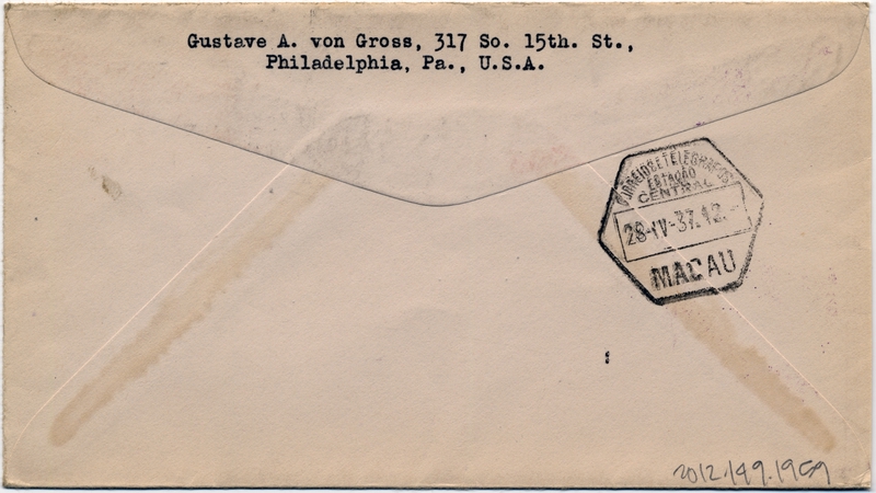 Image: airmail flight cover: Pan American Airways, FAM-14, first airmail flight, Honolulu - Macao route