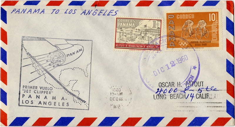 Image: airmail flight cover: Pan American World Airways, Panama - Los Angeles route
