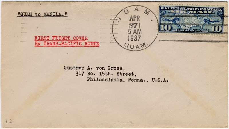Image: airmail flight cover: Pan American Airways, first airmail flight, Guam - Manila route
