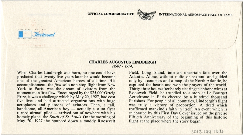 Image: airmail flight cover: Charles Lindbergh, 50th Anniversary