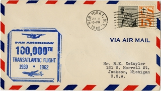 Image: airmail flight cover: Pan American World Airways, 100,000th Transatlantic Flight