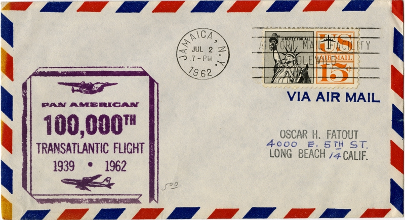 Image: airmail flight cover: Pan American World Airways, 100,000th Transatlantic Flight