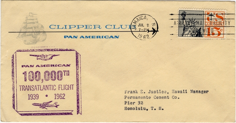 Image: airmail flight cover: Pan American World Airways, 100,000th Transatlantic Flight