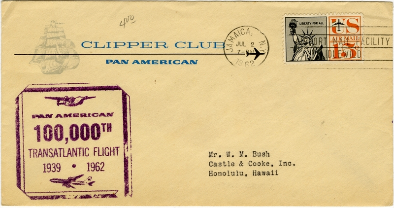 Image: airmail flight cover: Pan American World Airways, 100,000th Transatlantic Flight