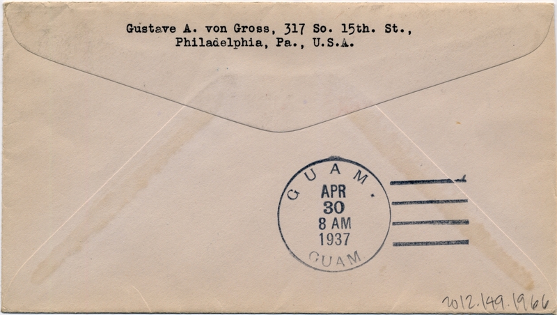 Image: airmail flight cover: Pan American Airways, first airmail flight, Macao - Guam route