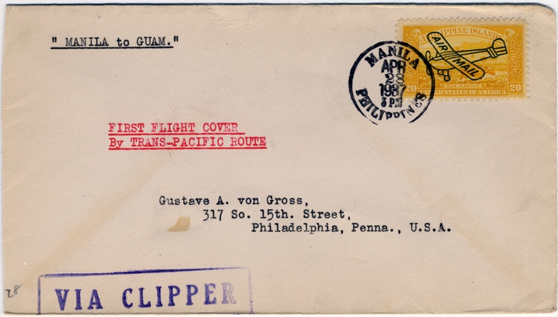 Image: airmail flight cover: Pan American Airways, first airmail flight, Manila - Guam route