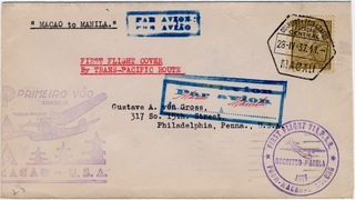 Image: airmail flight cover: Pan American Airways, first airmail flight, Macao - Manila route