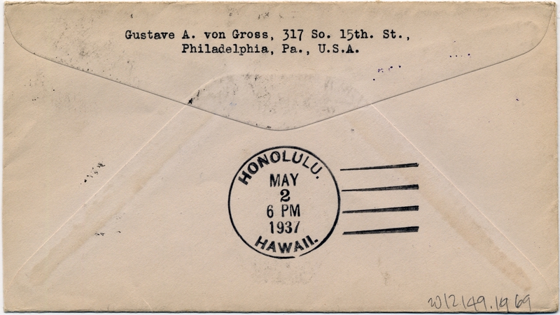 Image: airmail flight cover: Pan American Airways, first airmail flight, Macao - Honolulu route