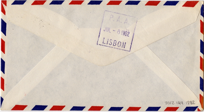 Image: airmail flight cover: Pan American World Airways, Miami - San Juan - Lisbon route