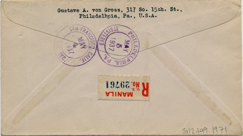 Image: airmail flight cover: Pan American Airways, first airmail flight, Manila - San Francisco route