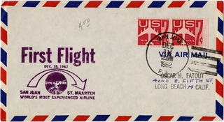 Image: airmail flight cover: Pan American World Airways, San Juan - St. Maarten route